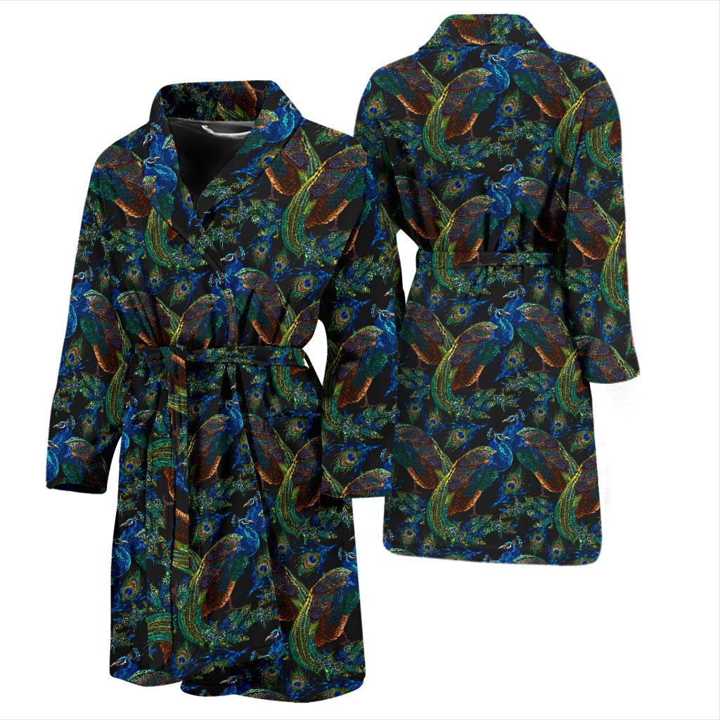 Peacock Themed Design Print Men Bath Robe-JTAMIGO.COM