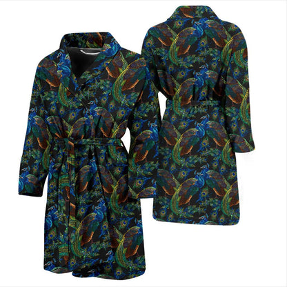 Peacock Themed Design Print Men Bath Robe-JTAMIGO.COM