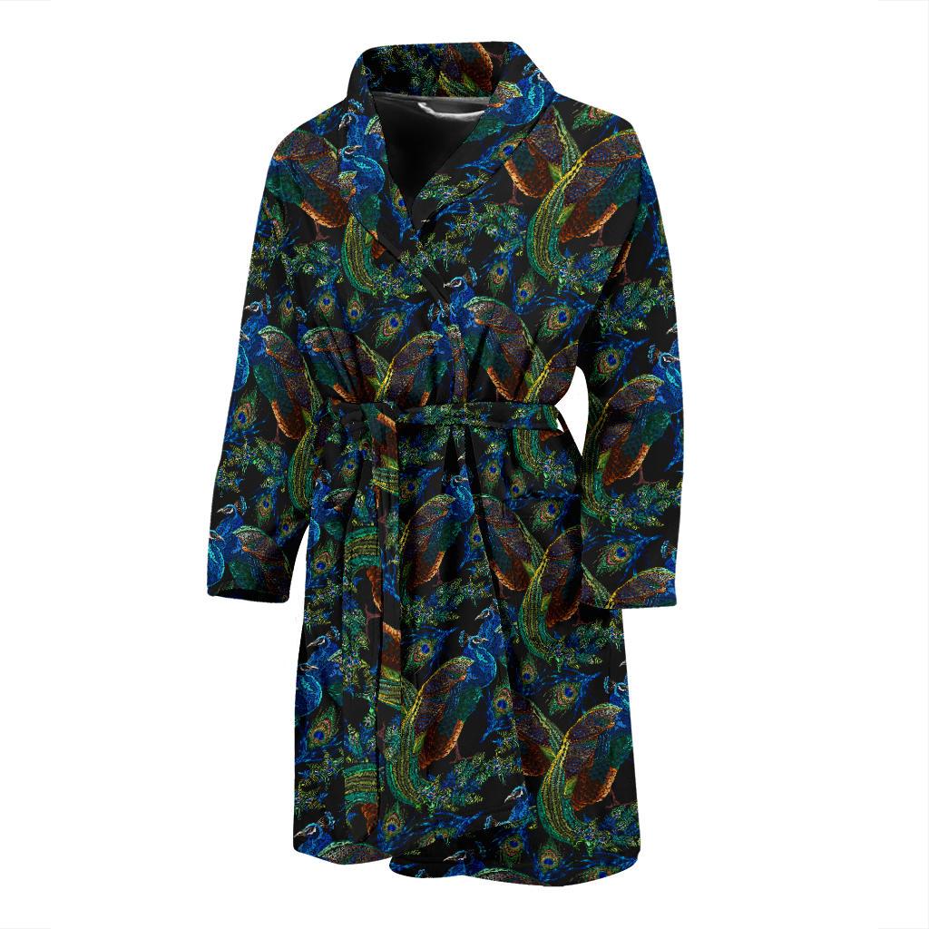 Peacock Themed Design Print Men Bath Robe-JTAMIGO.COM