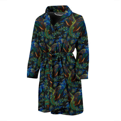 Peacock Themed Design Print Men Bath Robe-JTAMIGO.COM