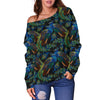 Peacock Themed Design Print Off Shoulder Sweatshirt