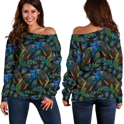 Peacock Themed Design Print Off Shoulder Sweatshirt