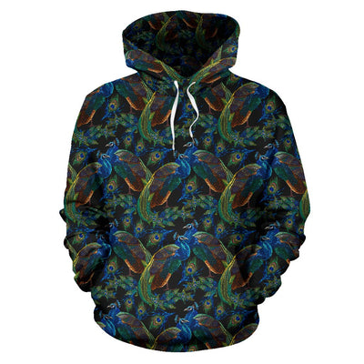 Peacock Themed Design Print Pullover Hoodie