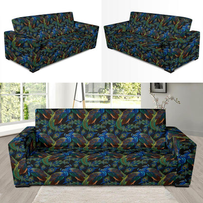 Peacock Themed Design Print Sofa Slipcover-JTAMIGO.COM