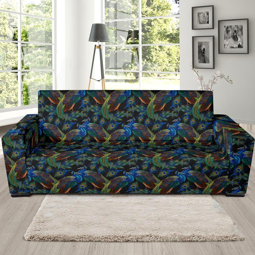 Peacock Themed Design Print Sofa Slipcover-JTAMIGO.COM