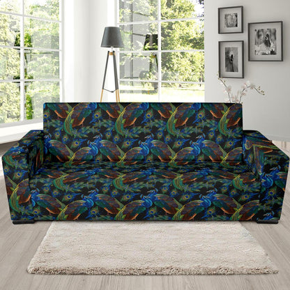 Peacock Themed Design Print Sofa Slipcover-JTAMIGO.COM