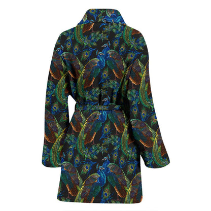 Peacock Themed Design Print Women Bath Robe-JTAMIGO.COM