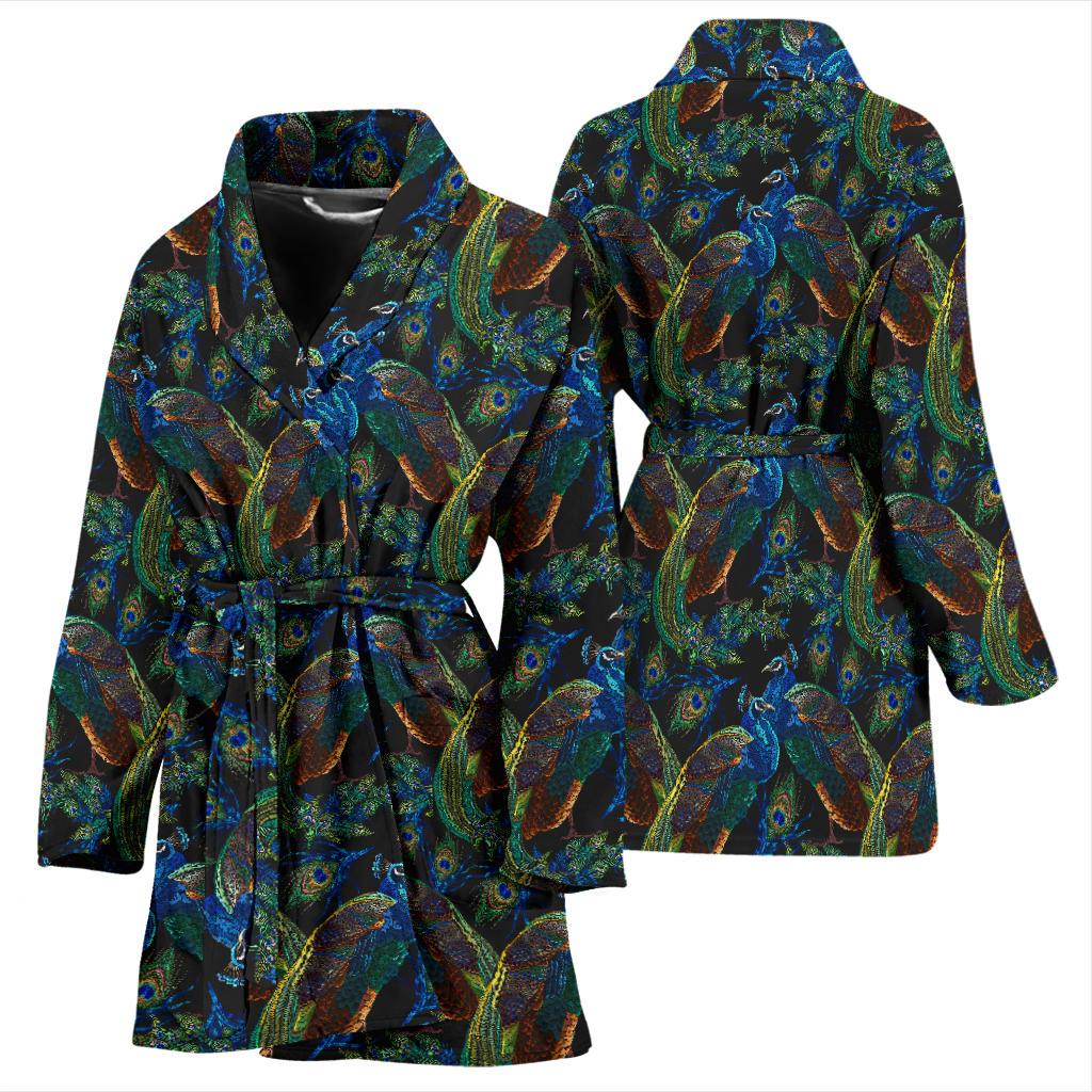 Peacock Themed Design Print Women Bath Robe-JTAMIGO.COM