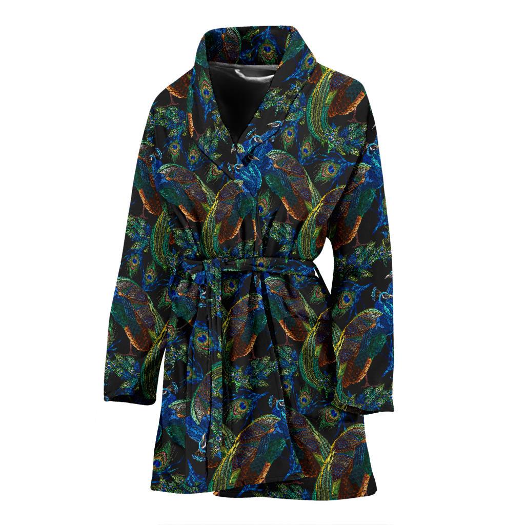 Peacock Themed Design Print Women Bath Robe-JTAMIGO.COM