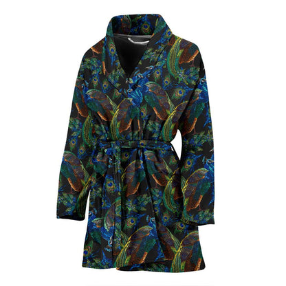 Peacock Themed Design Print Women Bath Robe-JTAMIGO.COM