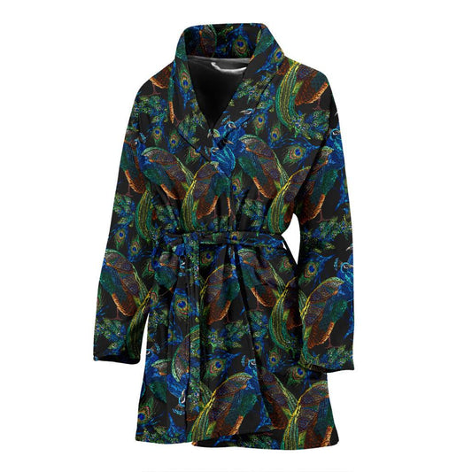 Peacock Themed Design Print Women Bath Robe-JTAMIGO.COM