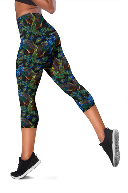 Peacock Themed Design Print Women Capris