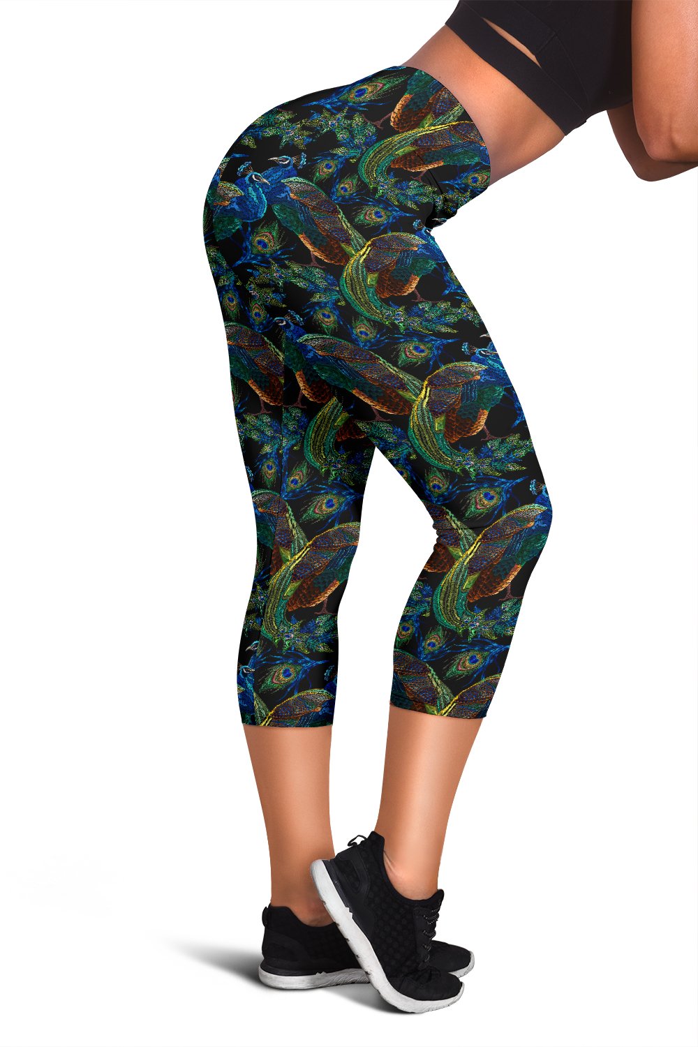 Peacock Themed Design Print Women Capris