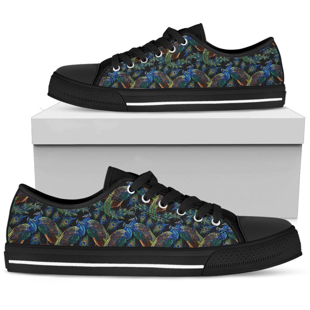 Peacock Themed Design Print Women Low Top Shoes-JTAMIGO.COM