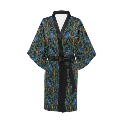 Peacock Themed Design Print Women Short Kimono Robe