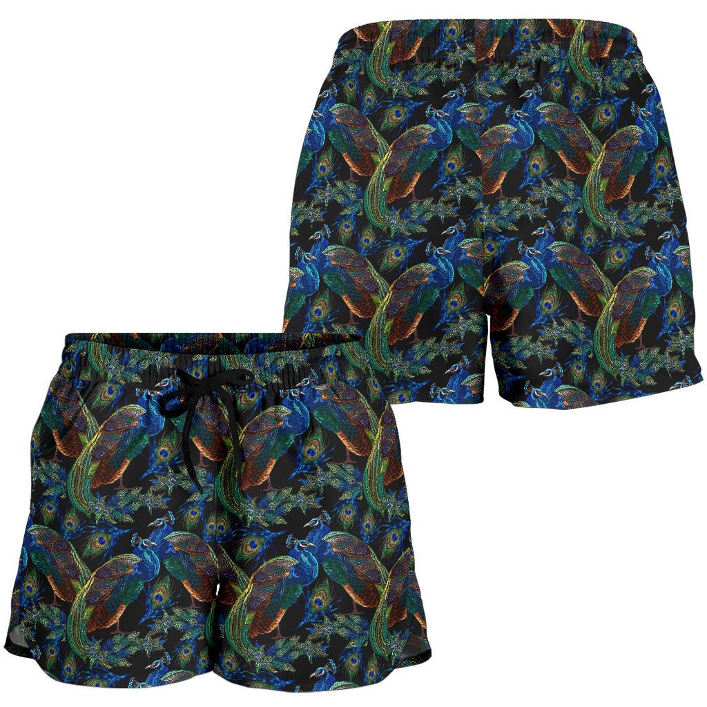 Peacock Themed Design Print Women Shorts-JTAMIGO.COM