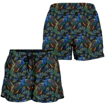 Peacock Themed Design Print Women Shorts-JTAMIGO.COM