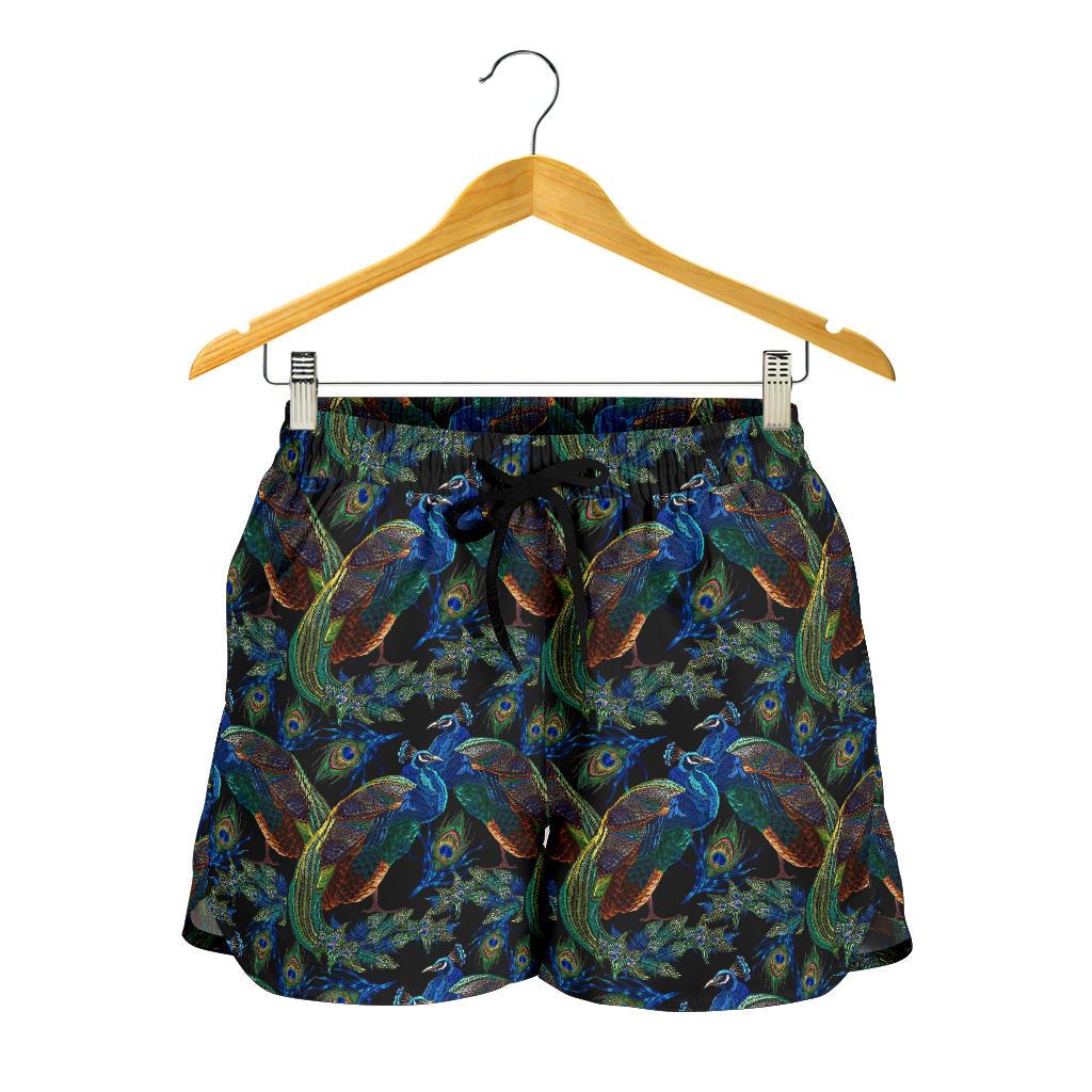 Peacock Themed Design Print Women Shorts-JTAMIGO.COM