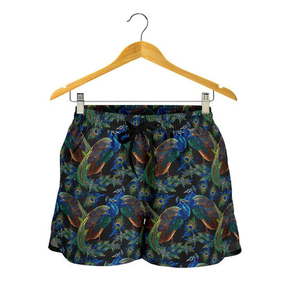 Peacock Themed Design Print Women Shorts-JTAMIGO.COM