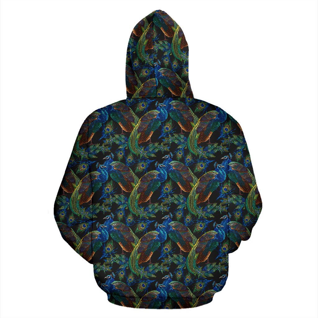 Peacock Themed Design Print Zip Up Hoodie
