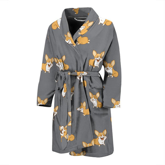 Pembroke Welsh Corgis Pattern Print Design A02 Men Bathrobe-JORJUNE.COM