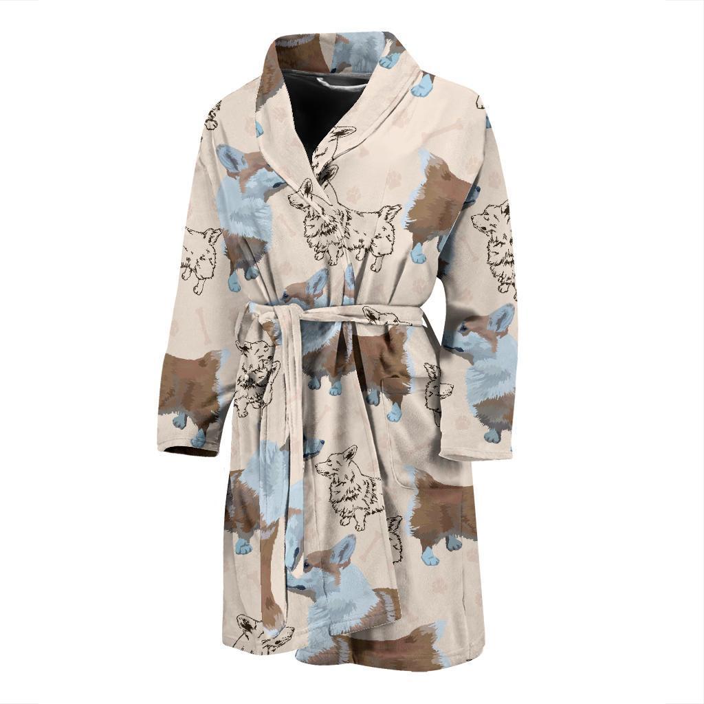 Pembroke Welsh Corgis Pattern Print Design A03 Men Bathrobe-JORJUNE.COM