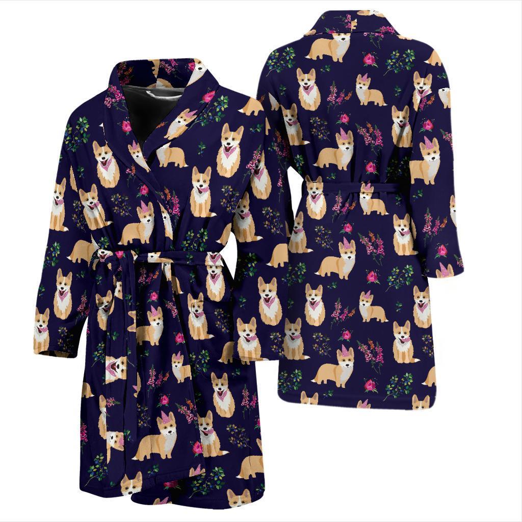 Pembroke Welsh Corgis Pattern Print Design A06 Men Bathrobe-JORJUNE.COM