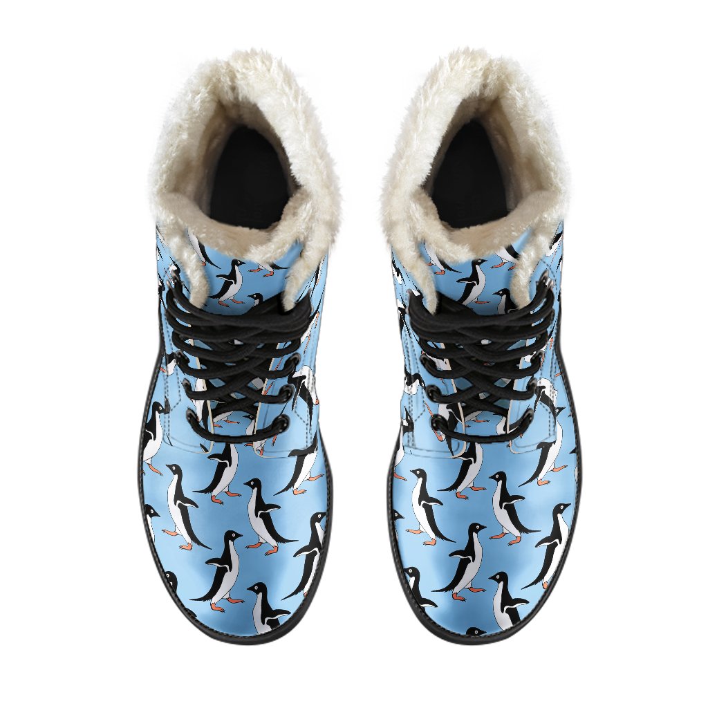 Penguin Dance Pattern Faux Fur Leather Boots-JTAMIGO.COM