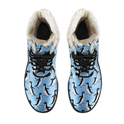Penguin Dance Pattern Faux Fur Leather Boots-JTAMIGO.COM