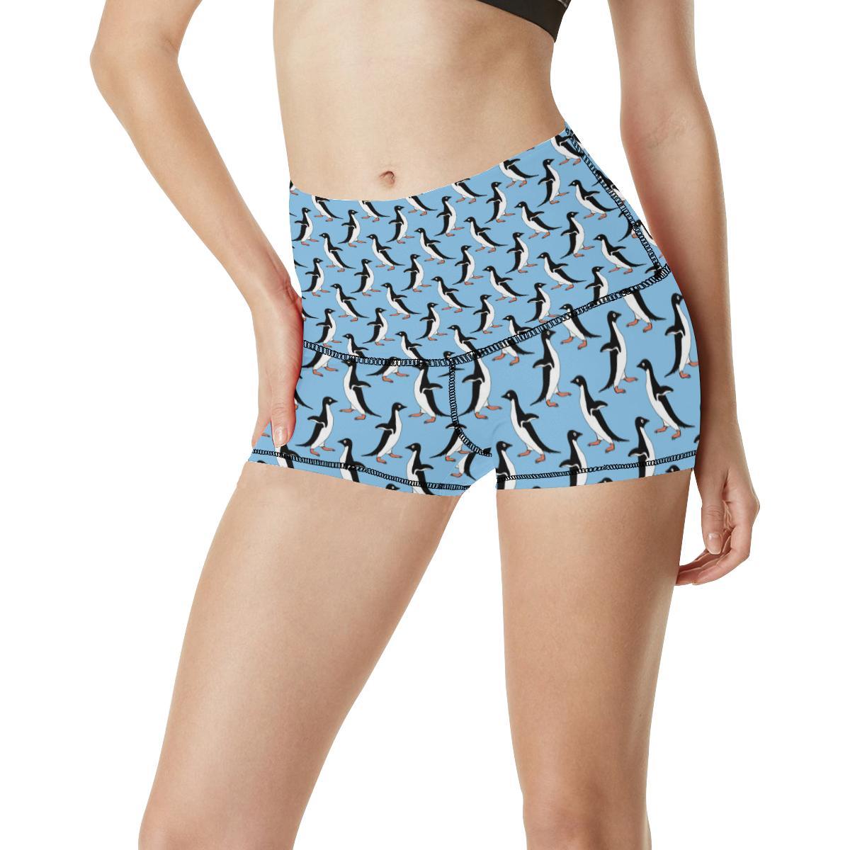 Penguin Dance Pattern High Waisted Spandex Shorts-JTAMIGO.COM