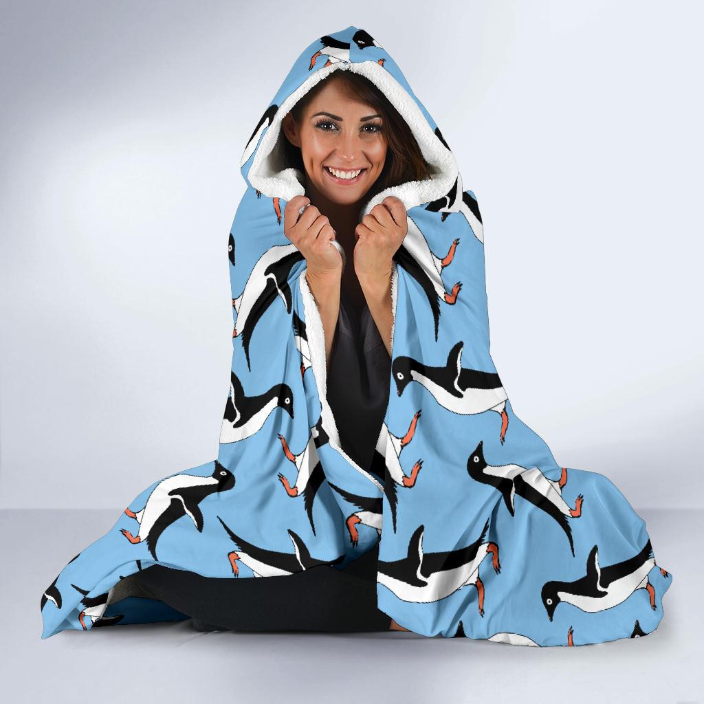 Penguin Dance Pattern Hooded Blanket-JTAMIGO.COM