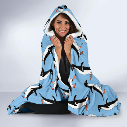 Penguin Dance Pattern Hooded Blanket-JTAMIGO.COM