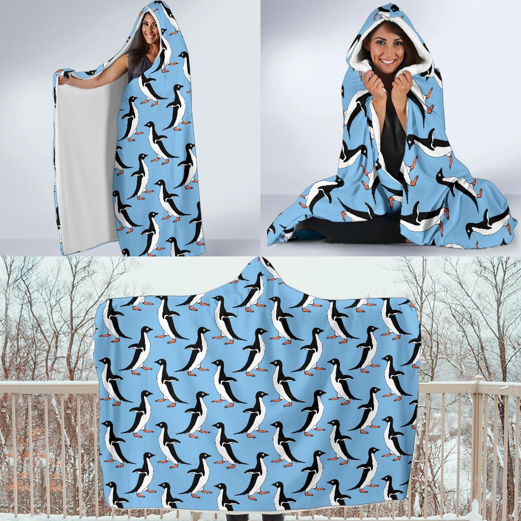Penguin Dance Pattern Hooded Blanket-JTAMIGO.COM