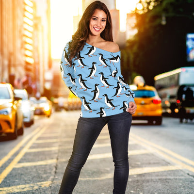 Penguin Dance Pattern Off Shoulder Sweatshirt