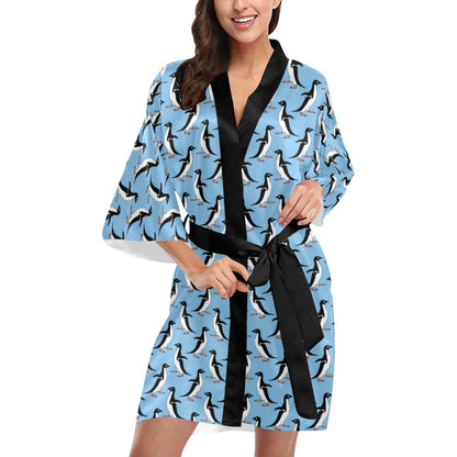 Penguin Dance Pattern Women Short Kimono Robe