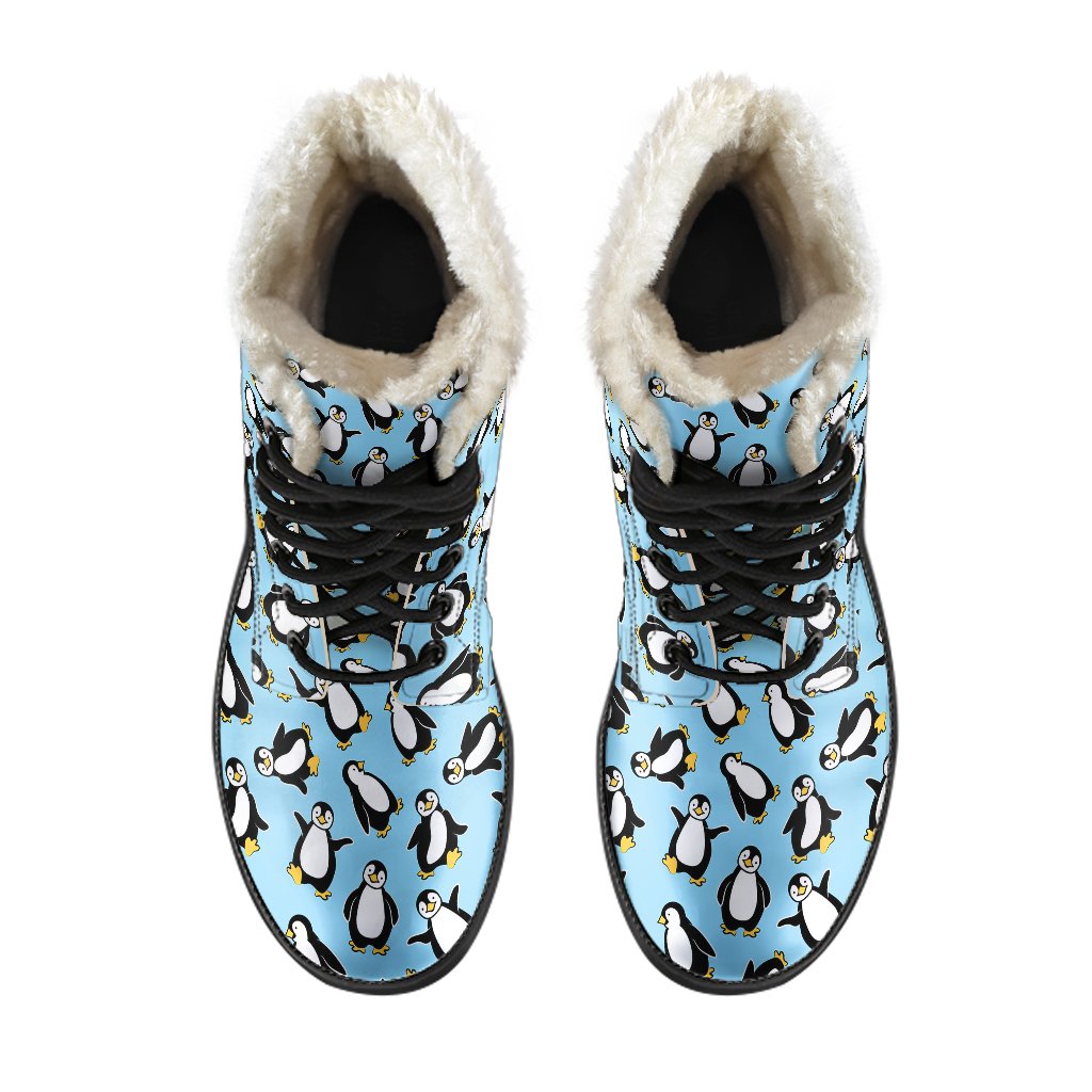 Penguin Happy Print Faux Fur Leather Boots-JTAMIGO.COM