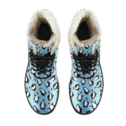 Penguin Happy Print Faux Fur Leather Boots-JTAMIGO.COM