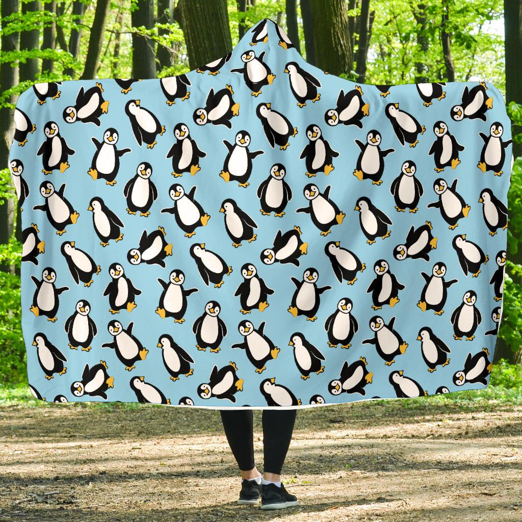 Penguin Happy Print Hooded Blanket-JTAMIGO.COM