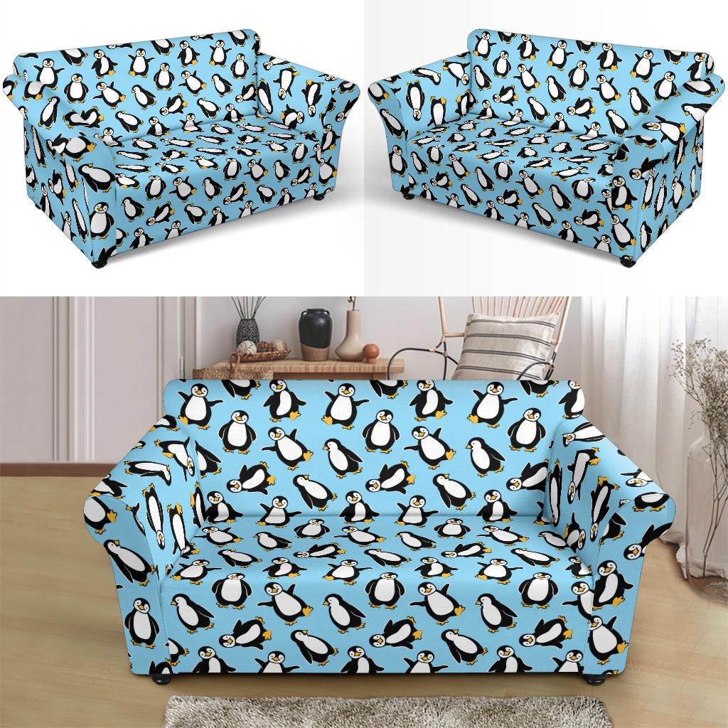 Penguin Happy Print Loveseat Slipcover-JTAMIGO.COM