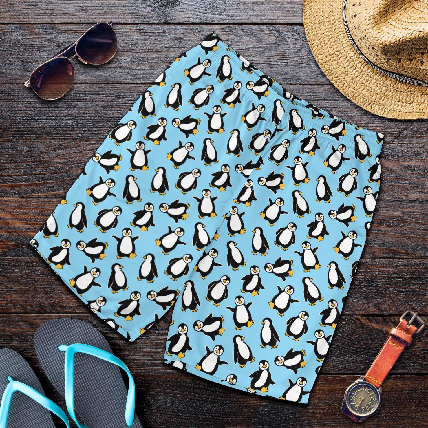 Penguin Happy Print Mens Shorts-JTAMIGO.COM