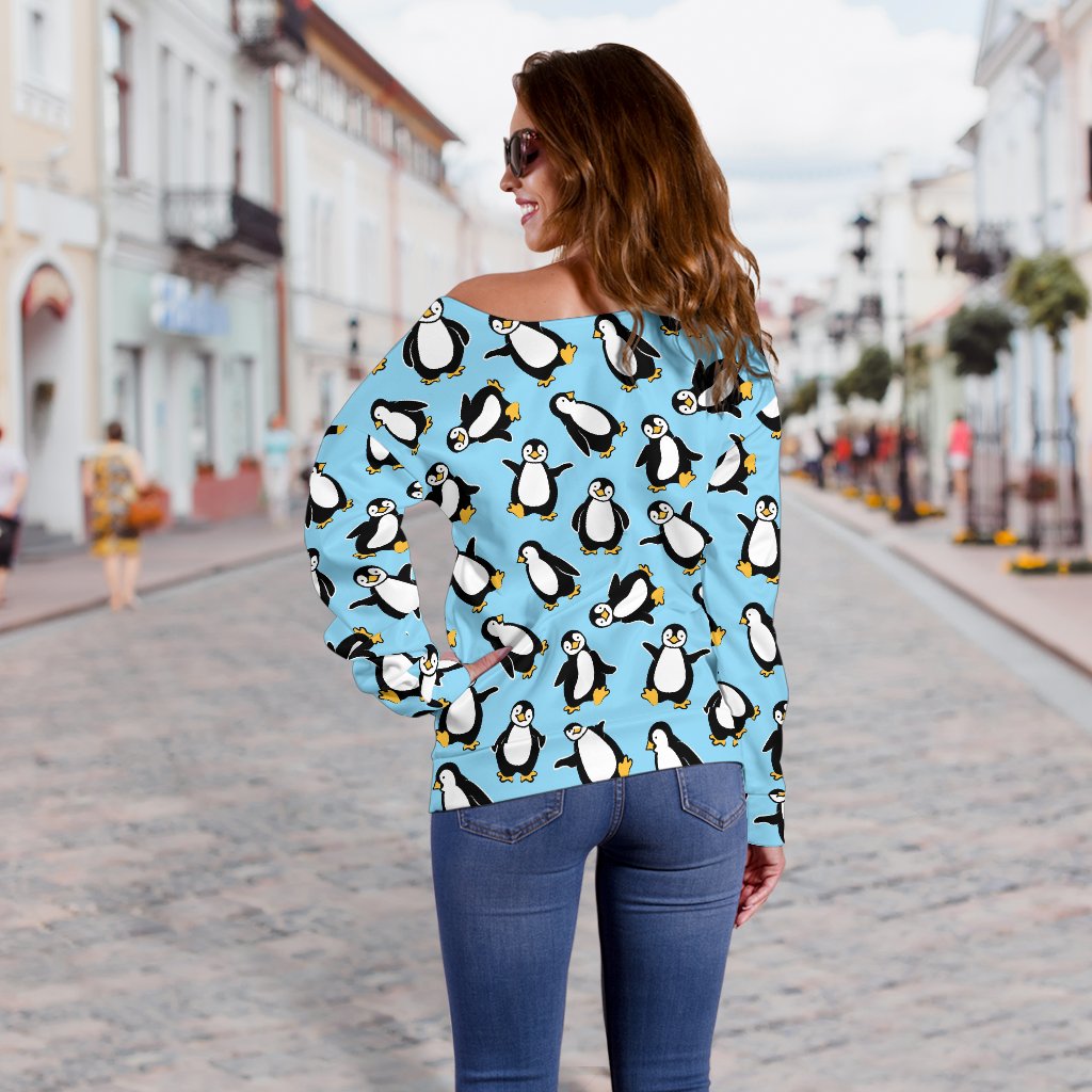 Penguin Happy Print Off Shoulder Sweatshirt