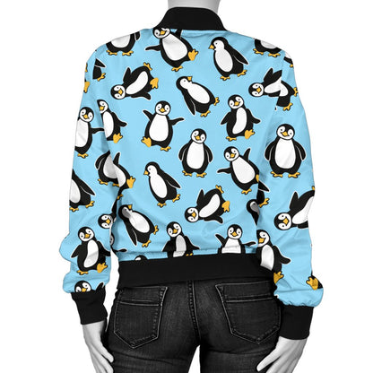 Penguin Happy Print Women Casual Bomber Jacket