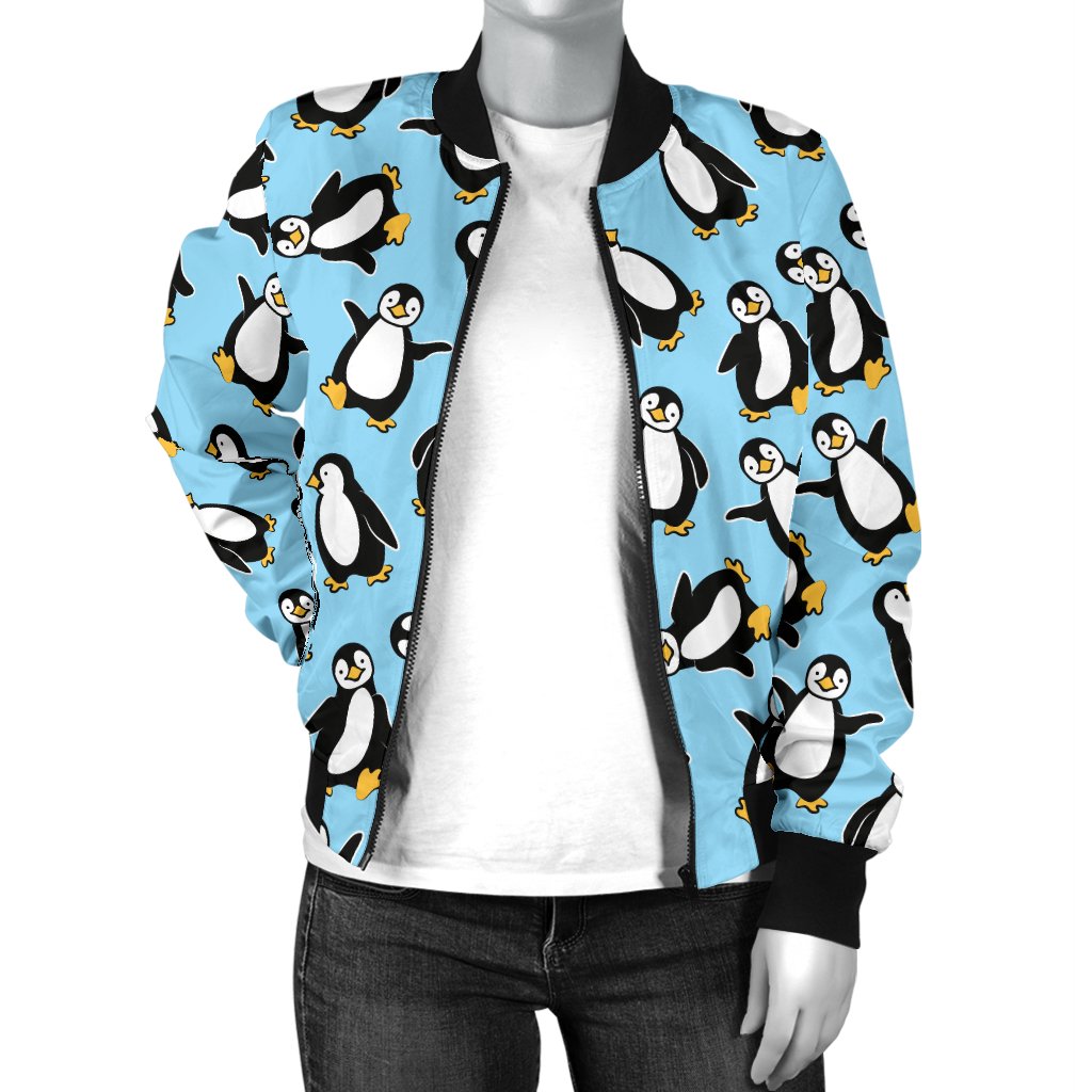Penguin Happy Print Women Casual Bomber Jacket