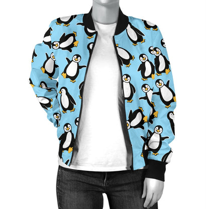 Penguin Happy Print Women Casual Bomber Jacket
