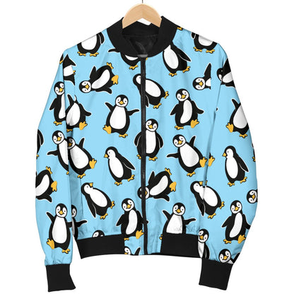 Penguin Happy Print Women Casual Bomber Jacket