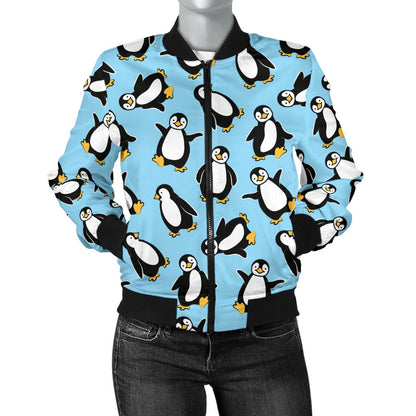 Penguin Happy Print Women Casual Bomber Jacket