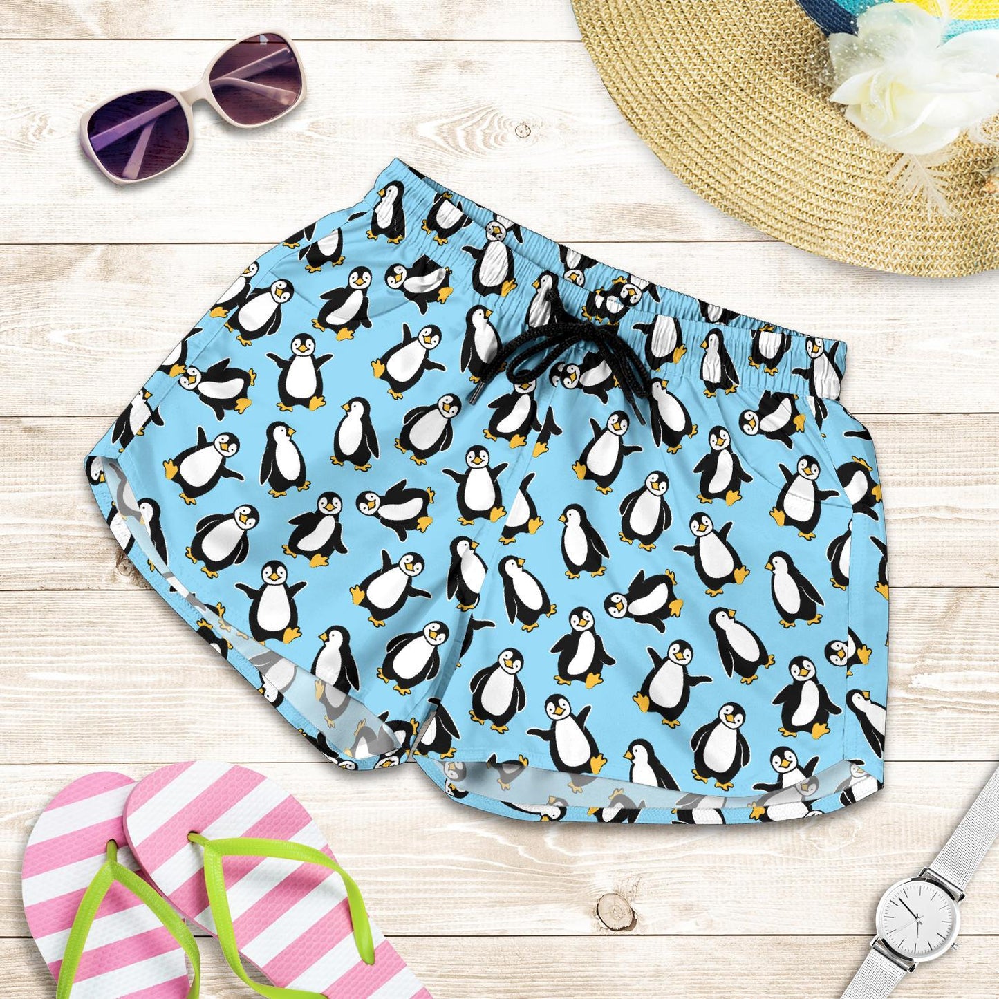 Penguin Happy Print Women Shorts-JTAMIGO.COM
