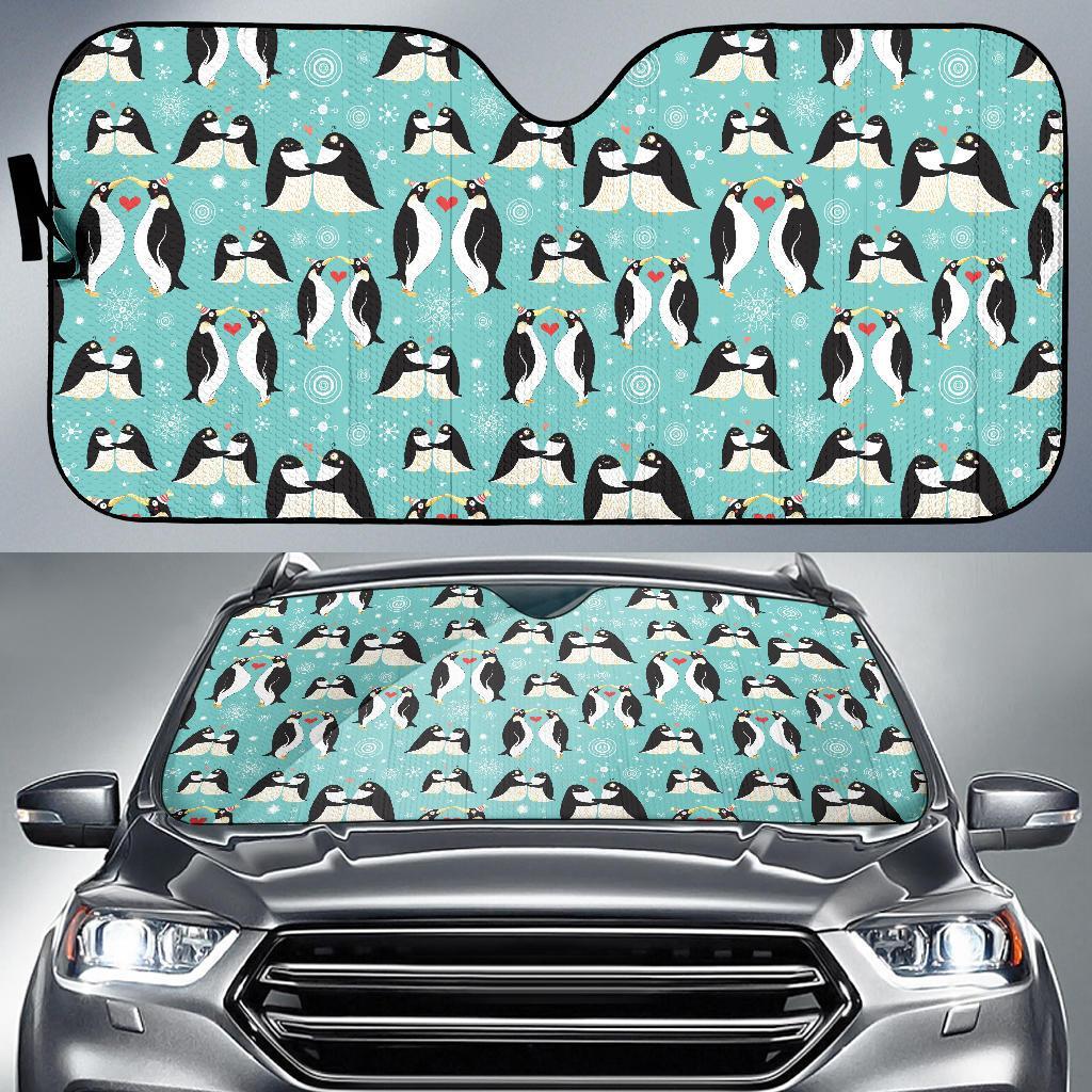 Penguin Love Print Car Sun Shade For Windshield