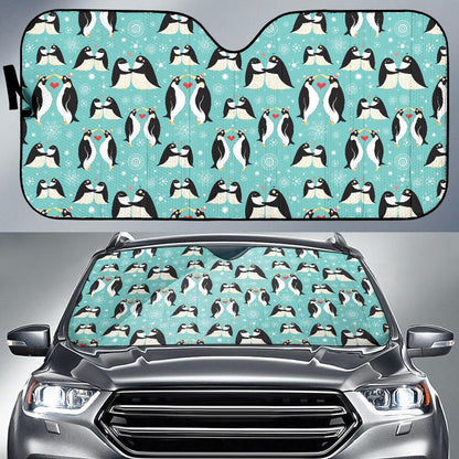Penguin Love Print Car Sun Shade For Windshield