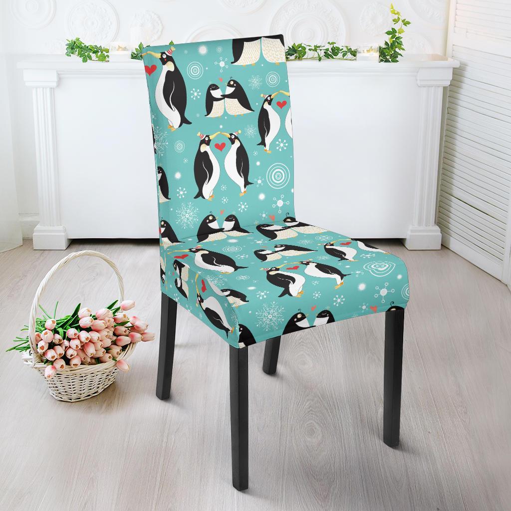 Penguin Love Print Dining Chair Slipcover-JTAMIGO.COM